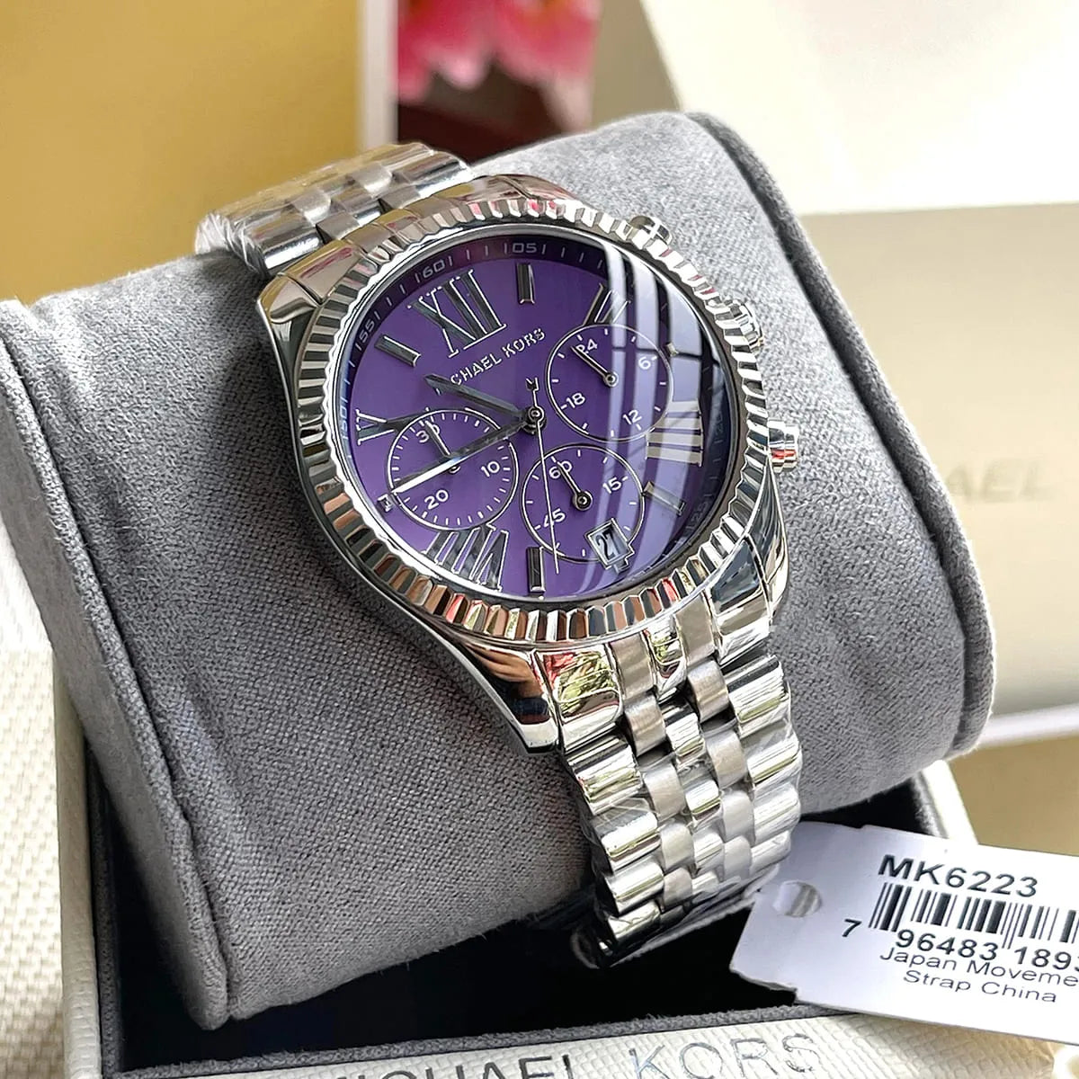 Michael Kors Lexington Chronograph Purple Dial Silver Watch - MK6223
