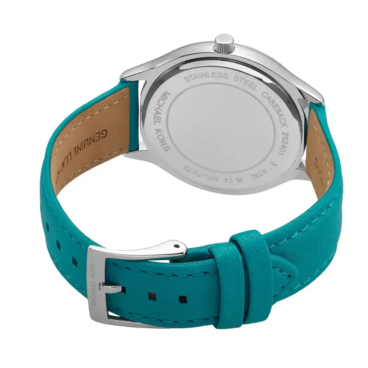 Michael Kors Slim Runway White Dial Santorini Blue Genuine Leather Women's Watch - MK7470