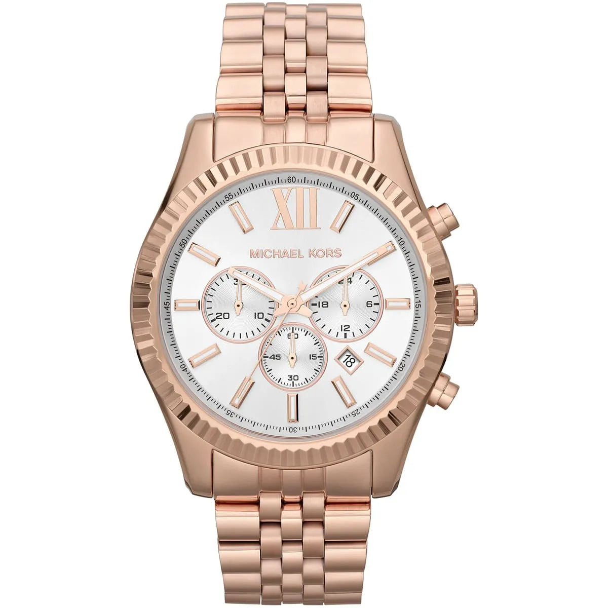 Michael Kors Lexington Chronograph White Dial Rose Gold Men's Watch - MK8313
