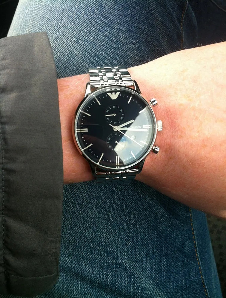 Emporio Armani Chronograph Black Dial Stainless Steel Men's Watch AR80009