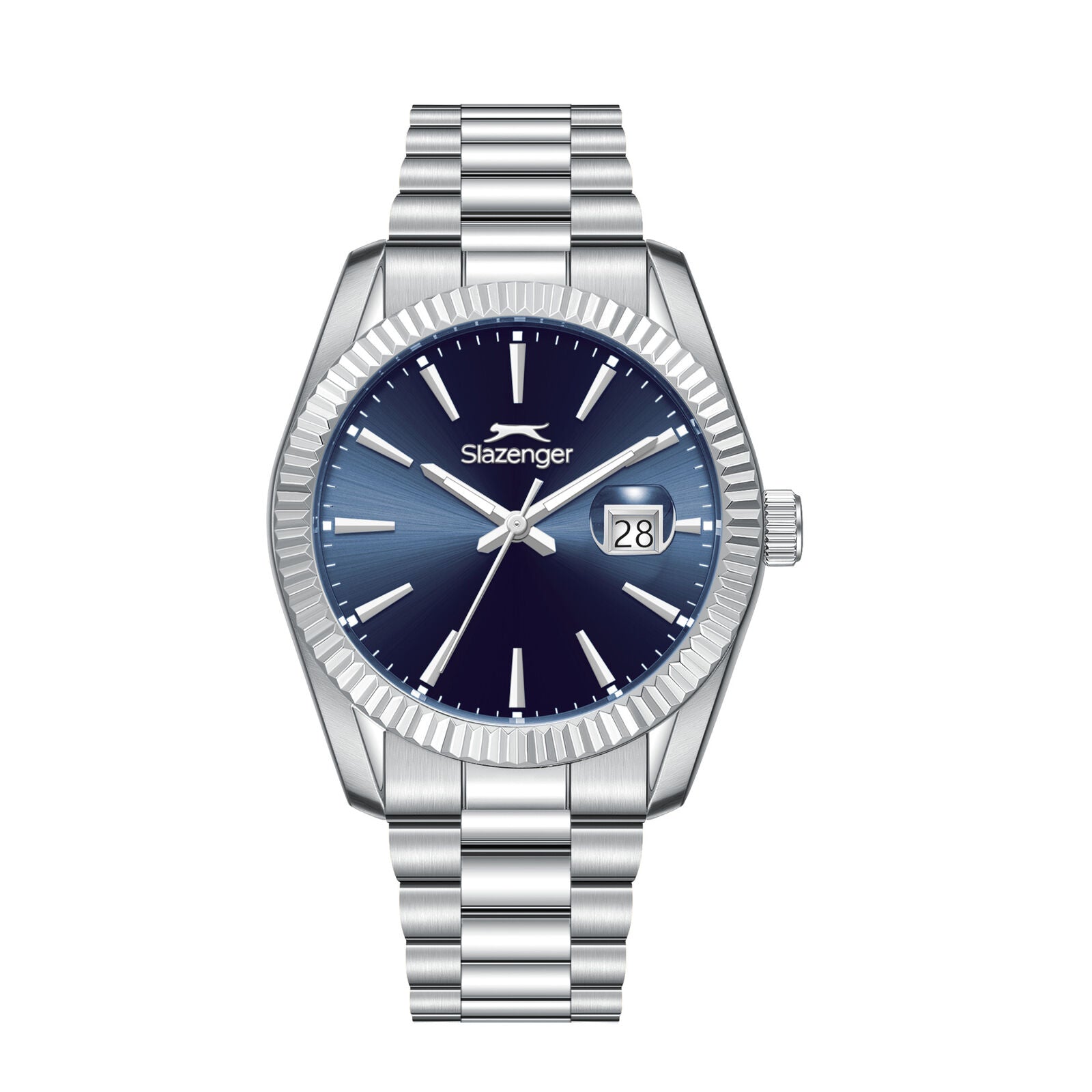 Slazenger Classic Day Date Window Sunray Blue Dial Silver Watch - SL.09.2583.1.390