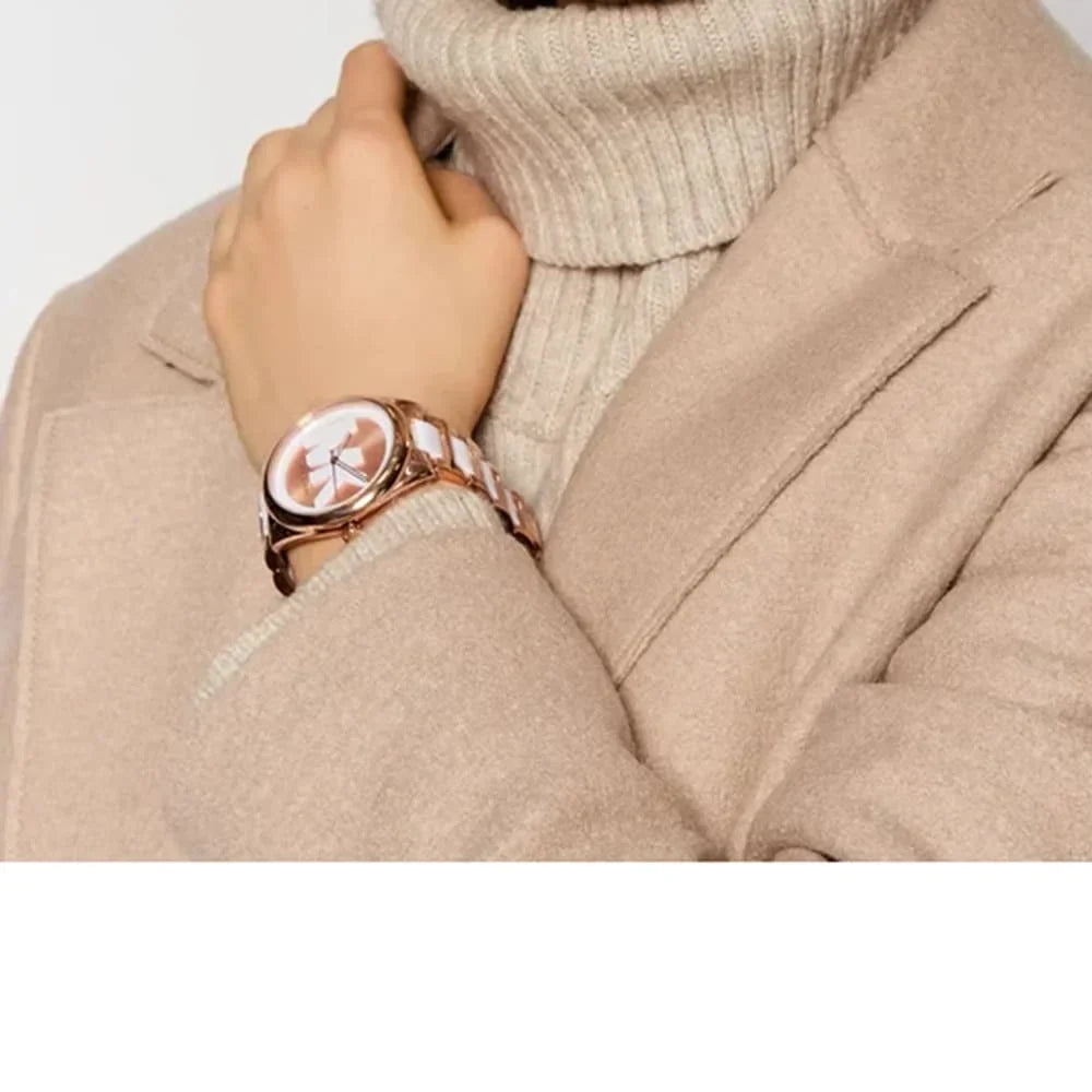 Michael Kors Janelle Three-Hand Rose Gold White Acetate Women's Watch - MK7134