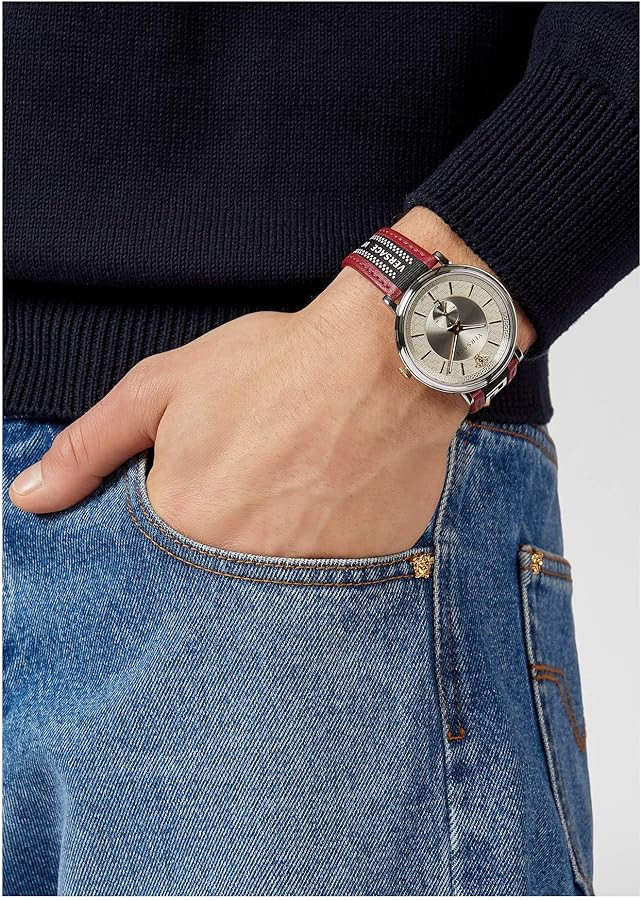 Versace V Circle Silver Dial Two Tone Leather Strap Watch for Men - VEBQ01319 VEBQ01319 - Image 9