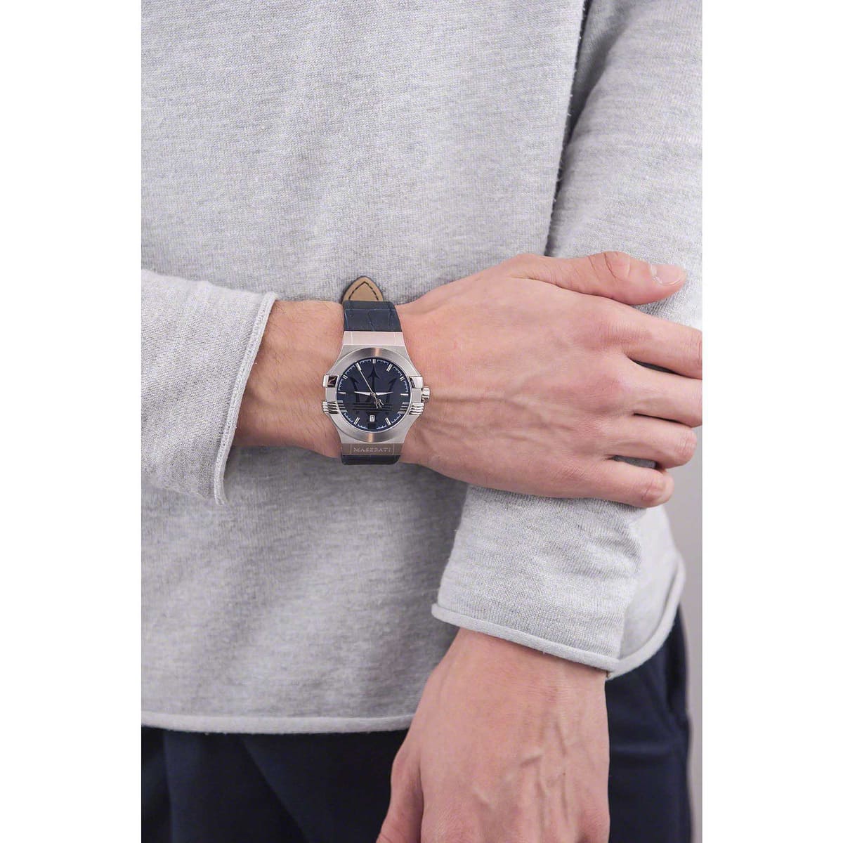 Maserati Potenza Blue Dial Blue Leather Watch R8851108015