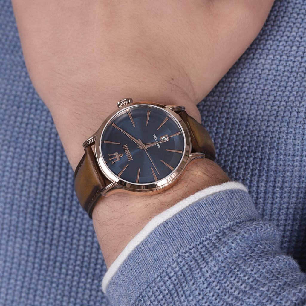 Maserati Epoca Blue Dial Leather Strap Brown Color Watch R8851118001