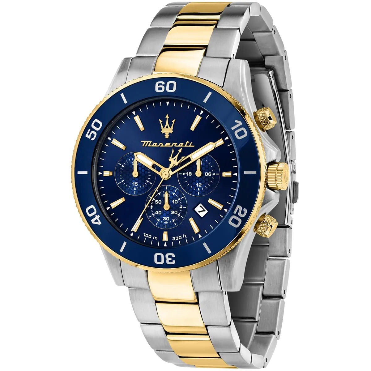 Maserati Competizione Chronograph Blue Dial Two Tone Silver and Gold Stainless Steel Watch R8873600006