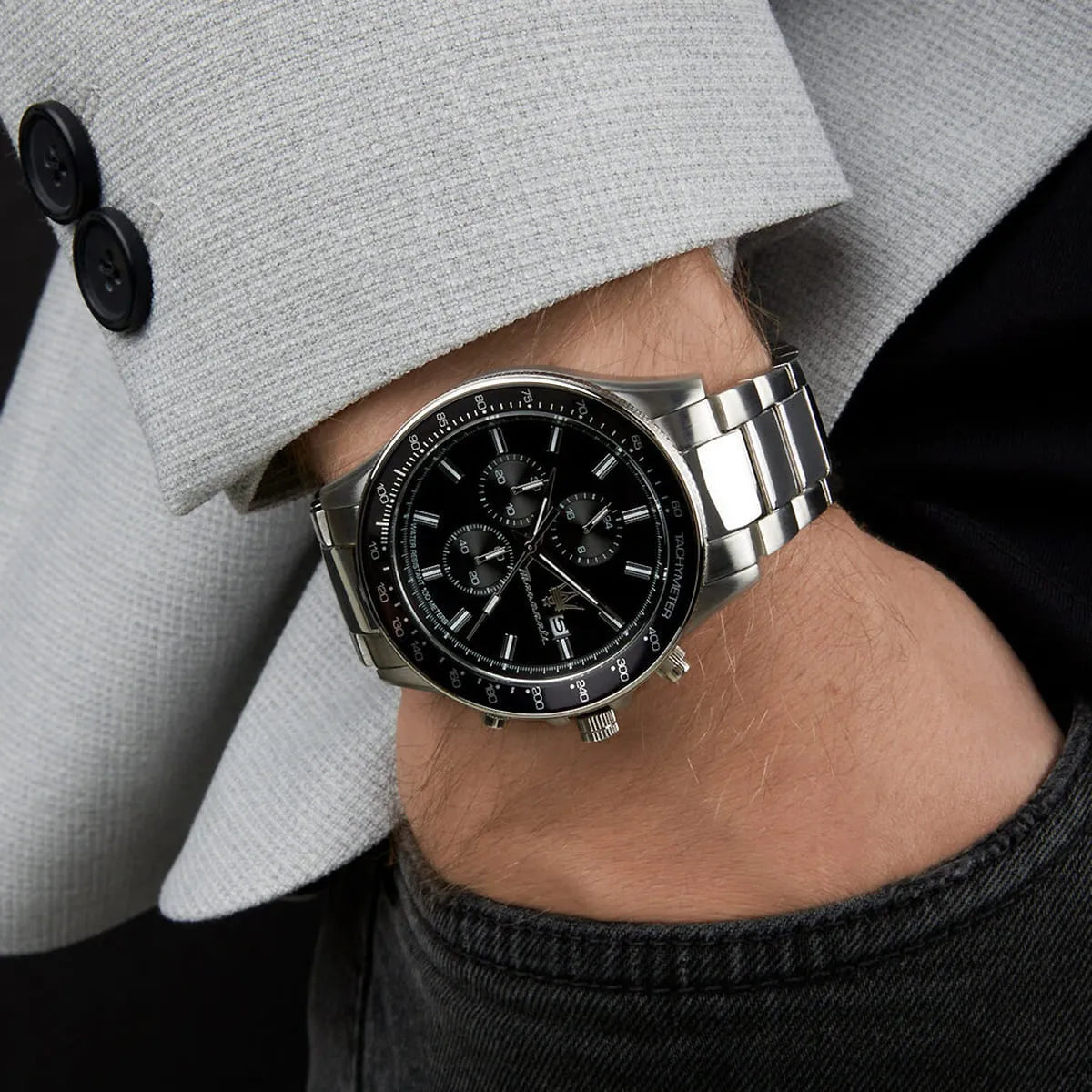 Maserati Sfida Chronograph Black Dial Silver Stainless Steel Watch R8873640015