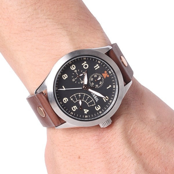 Fossil Aeroflite Multi-Function Black Dial Leather Strap Men's Watch CH2939