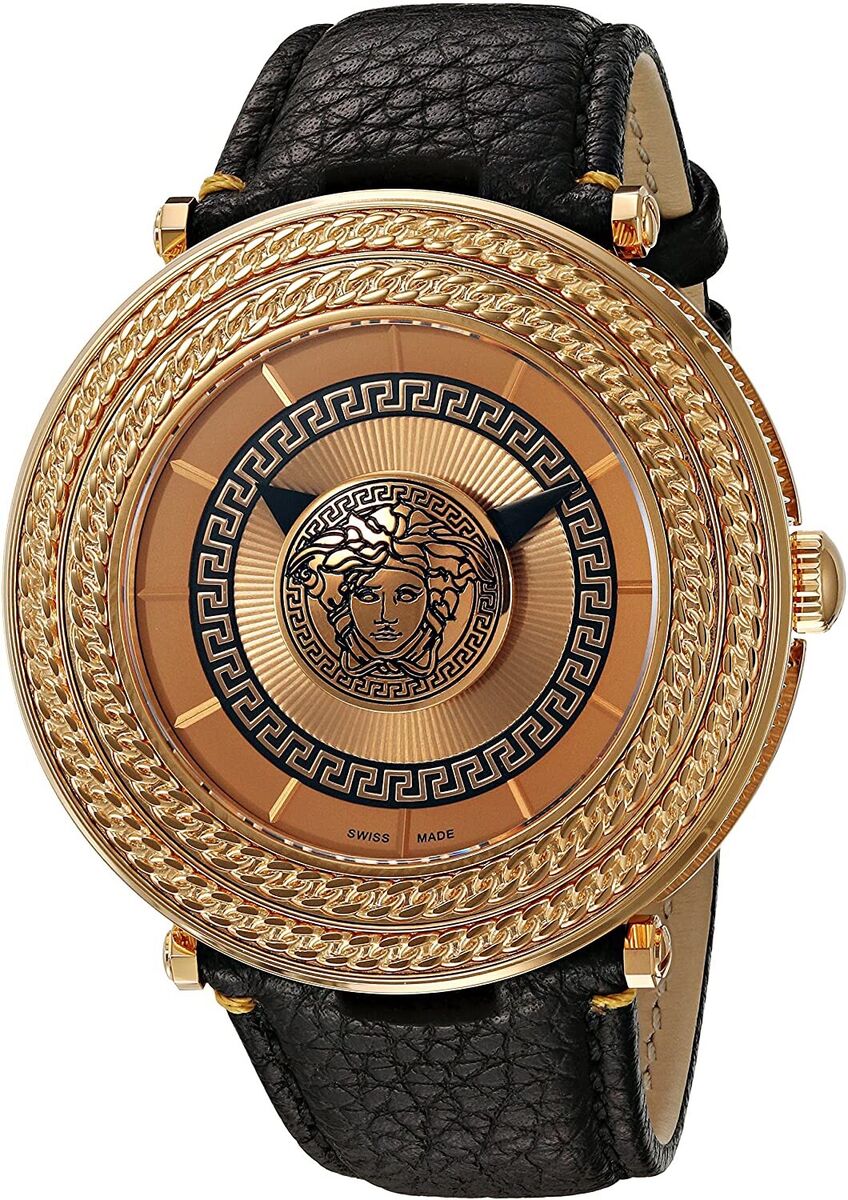 Versace V-Metal Icon Brown Leather Strap Men's Watch VQL010015 - Dawson Watches