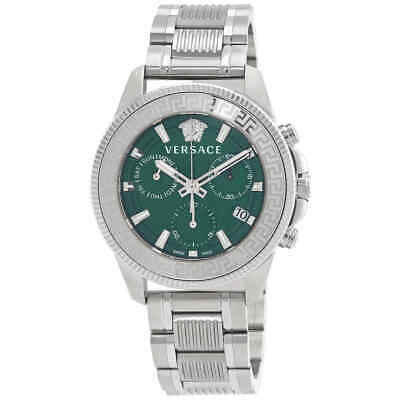Versace Greca Action Chronograph Quartz Green Dial Silver Steel Strap Watch for Men - VE3J00422 VE3J00422 - Image 1