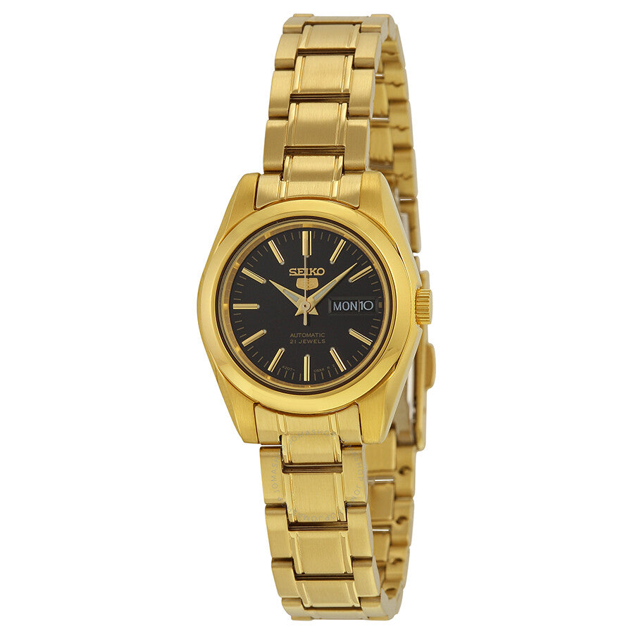 Seiko 5 Automatic Black Dial Gold-tone Ladies Watch SYMK22 - Dawson Watches