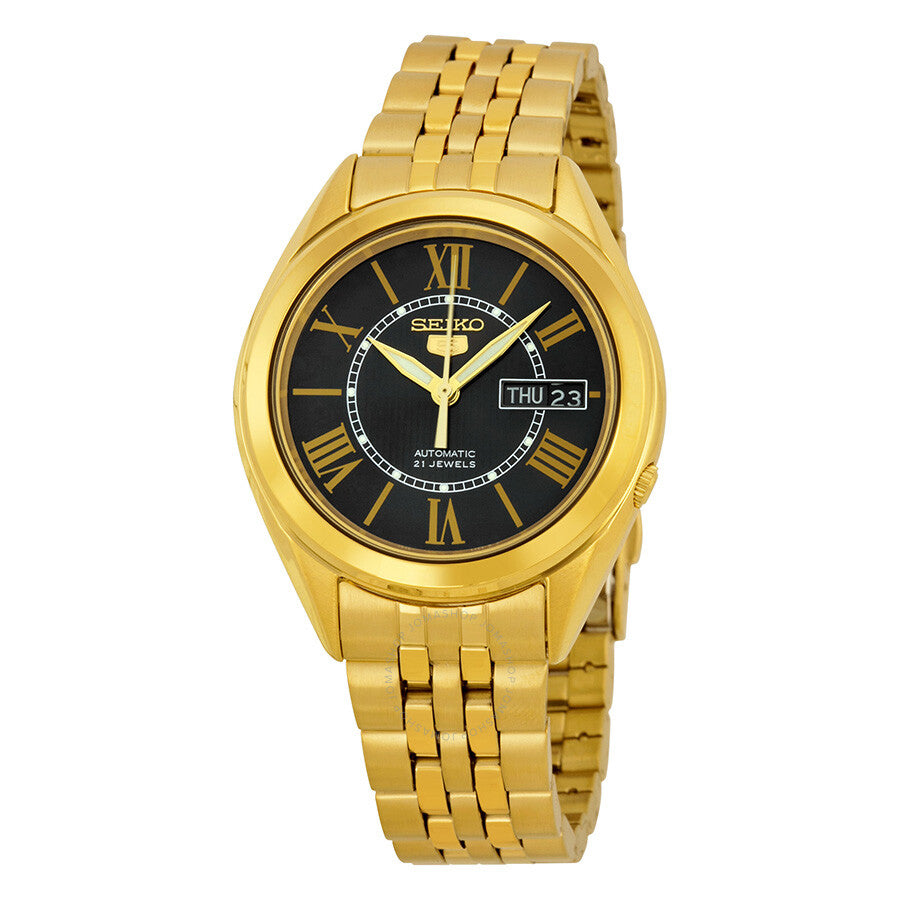 Seiko 5 Vintage Automatic Black Dial Yellow Gold-plated Men's Watch SNKL40 - Dawson Watches
