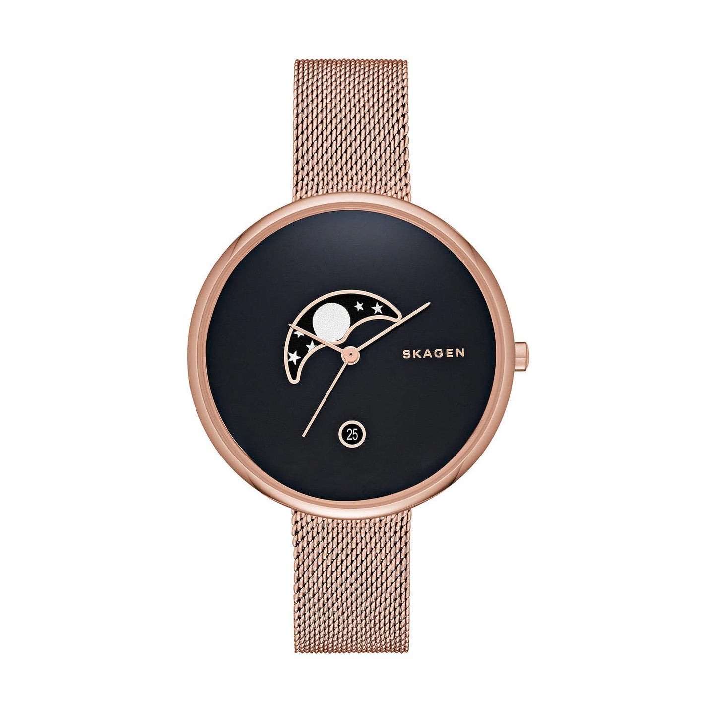 Skagen Gitte Black Dial Rose Gold Mesh Ladies Watch SKW2371