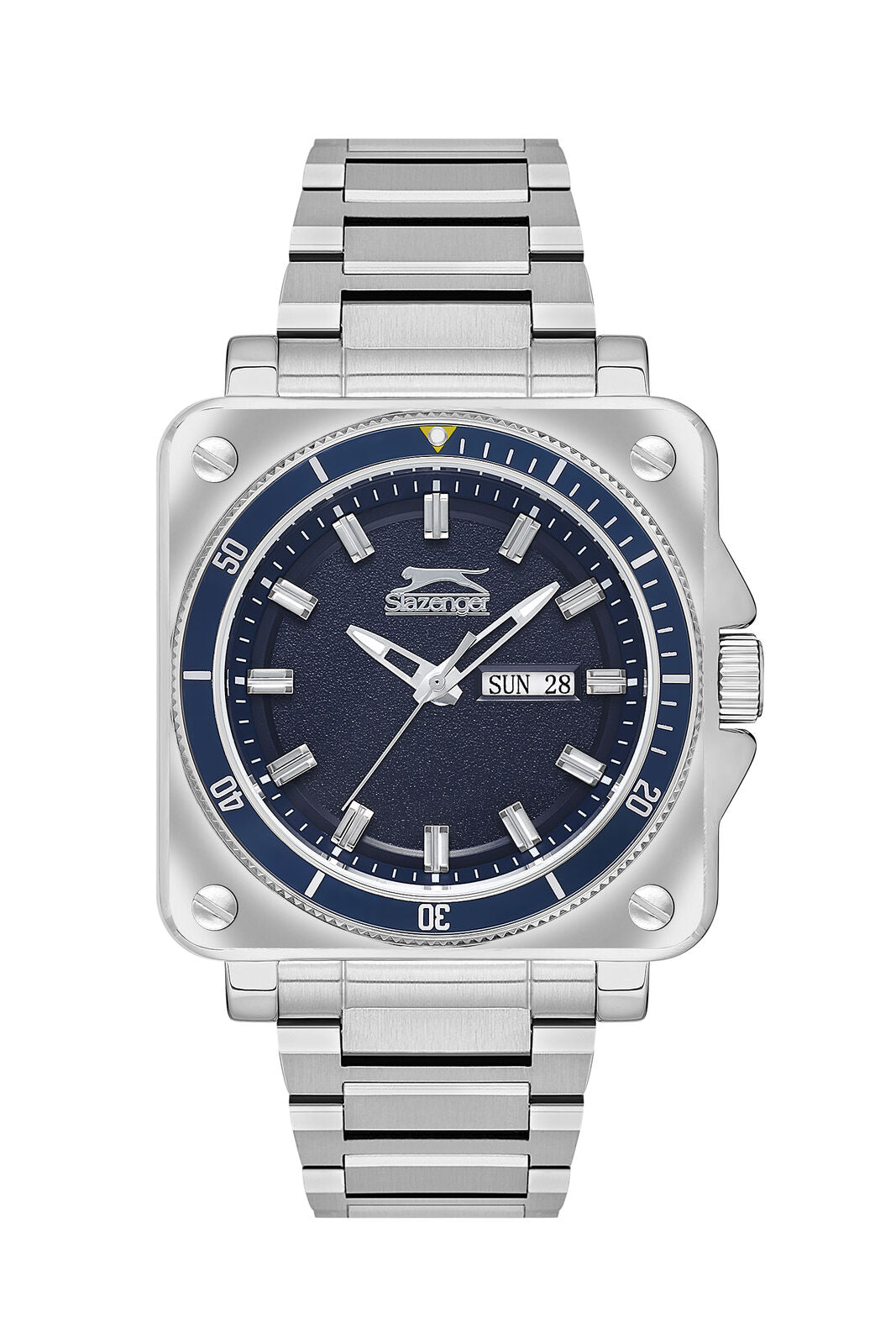 Slazenger Square Case Day Date Window Blue Dial Silver Watch - SL.09.2232.1.03