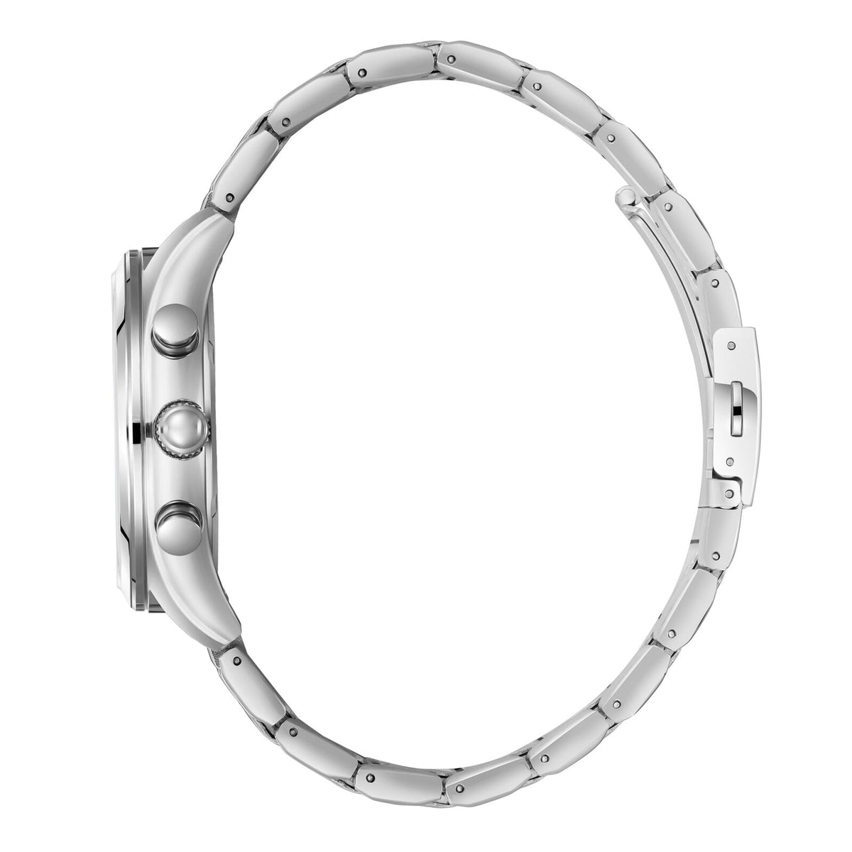 Side profile of Slazenger Sport watch showing chronograph pushers and stainless steel bracelet