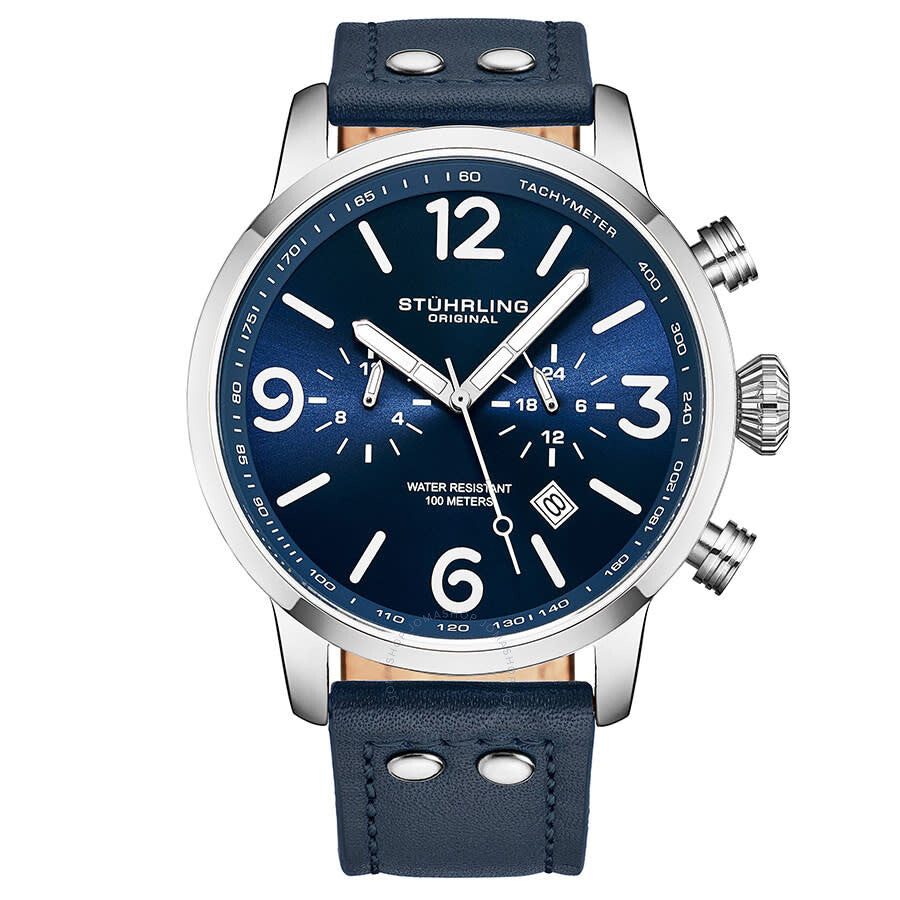 Stuhrling Original Aviator Quartz Blue Dial Men's Watch M13650 - Dawson Watches #2