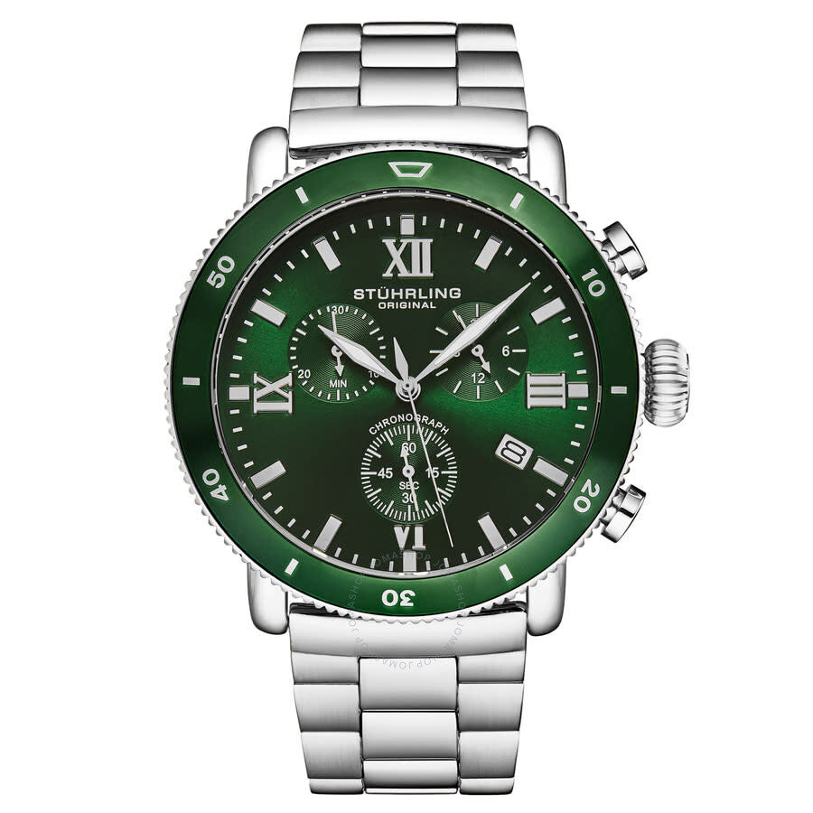 Stuhrling Original Monaco Chronograph Quartz Green Dial Men's Watch M17995 - Dawson Watches