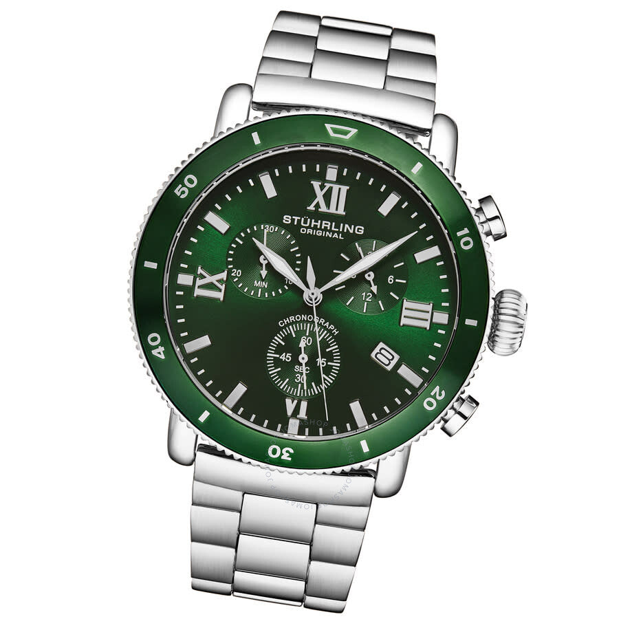Stuhrling Original Monaco Chronograph Quartz Green Dial Men's Watch M17995 - Dawson Watches #2