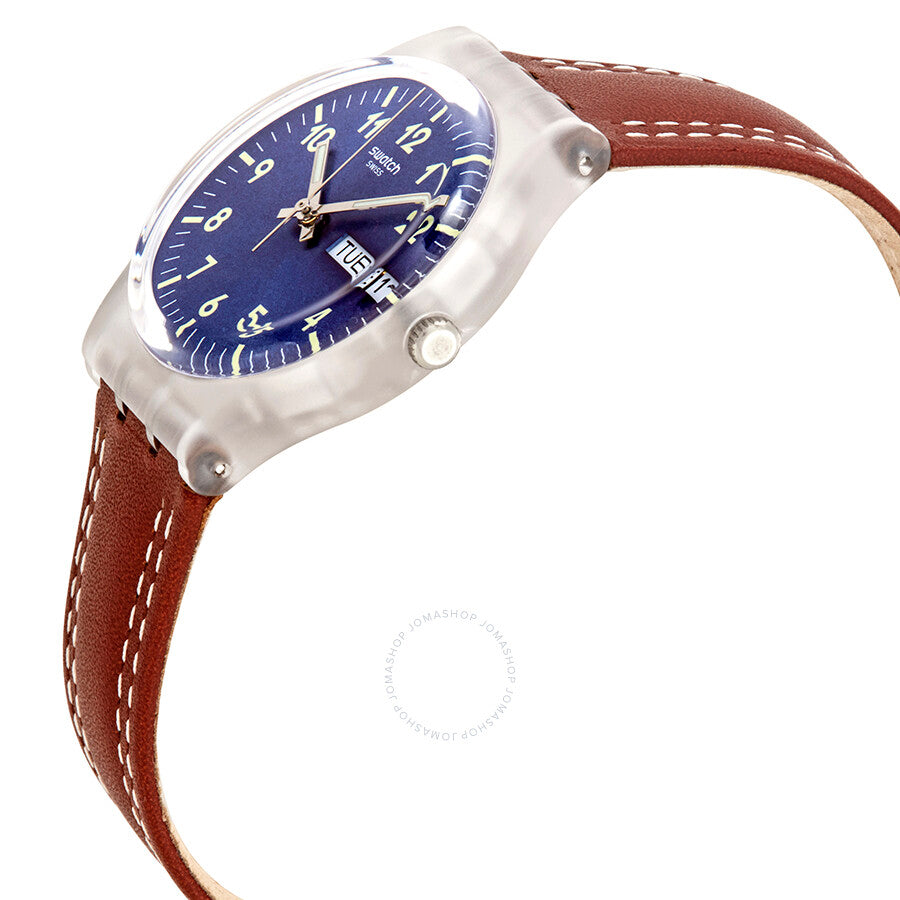 Swatch Windy Dune Blue Dial Brown Leather Ladies Watch GE709 - The Watches Men & Co #2