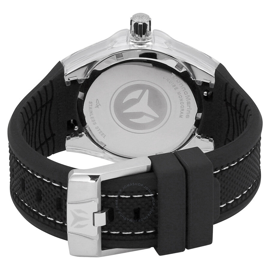 TechnoMarine Cruise Monogram Black Mother of Pearl Logo Textured Dial Black Silicone Strap Men's Watch 115212 - The Watches Men & Co #3