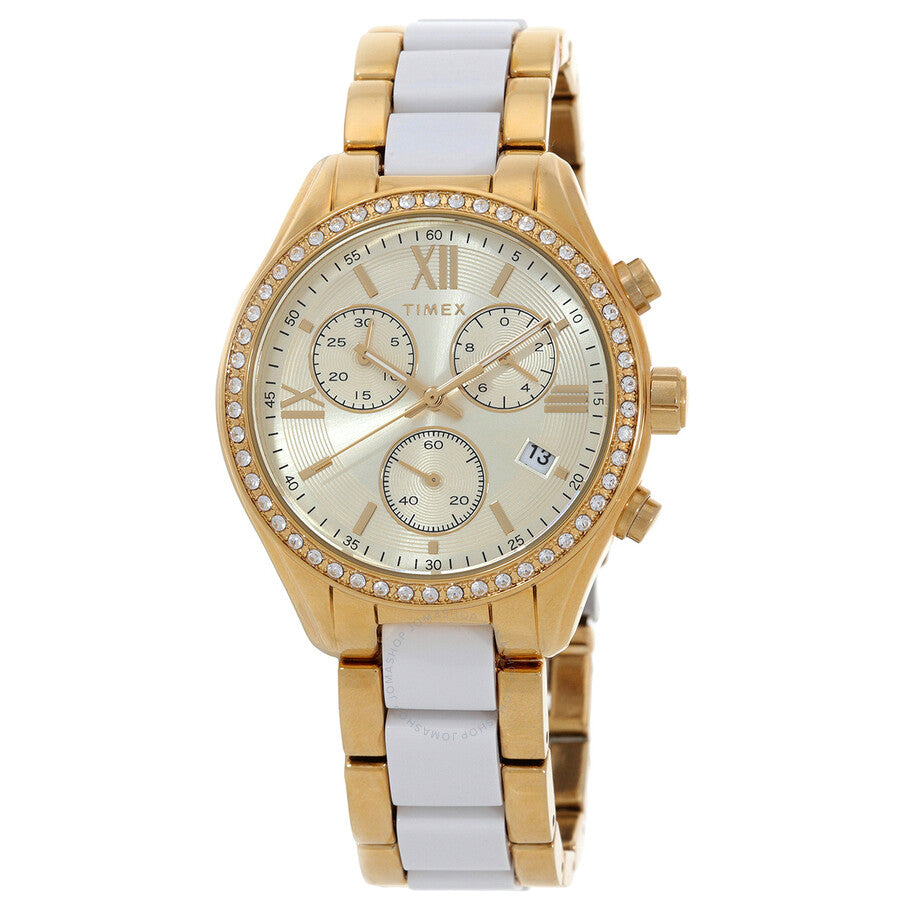 Timex Classic Chronograph Quartz Crystal Gold Dial Ladies Watch TW2V74900 - Dawson Watches