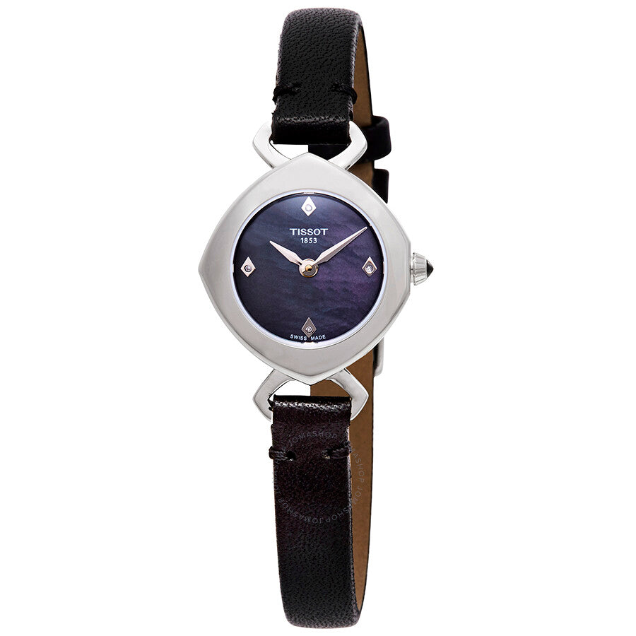 Tissot Femini-T Mother of Pearl Dial Ladies Black Leather Watch T113.109.16.126.00 - The Watches Men & Co