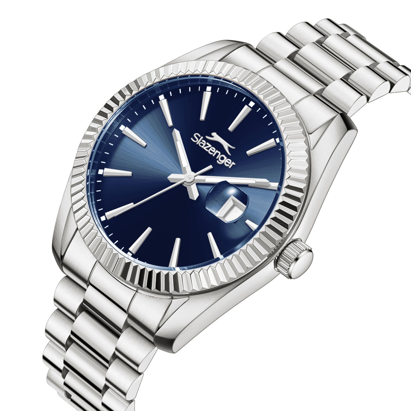 Slazenger Classic Day Date Window Sunray Blue Dial Silver Watch - SL.09.2583.1.390