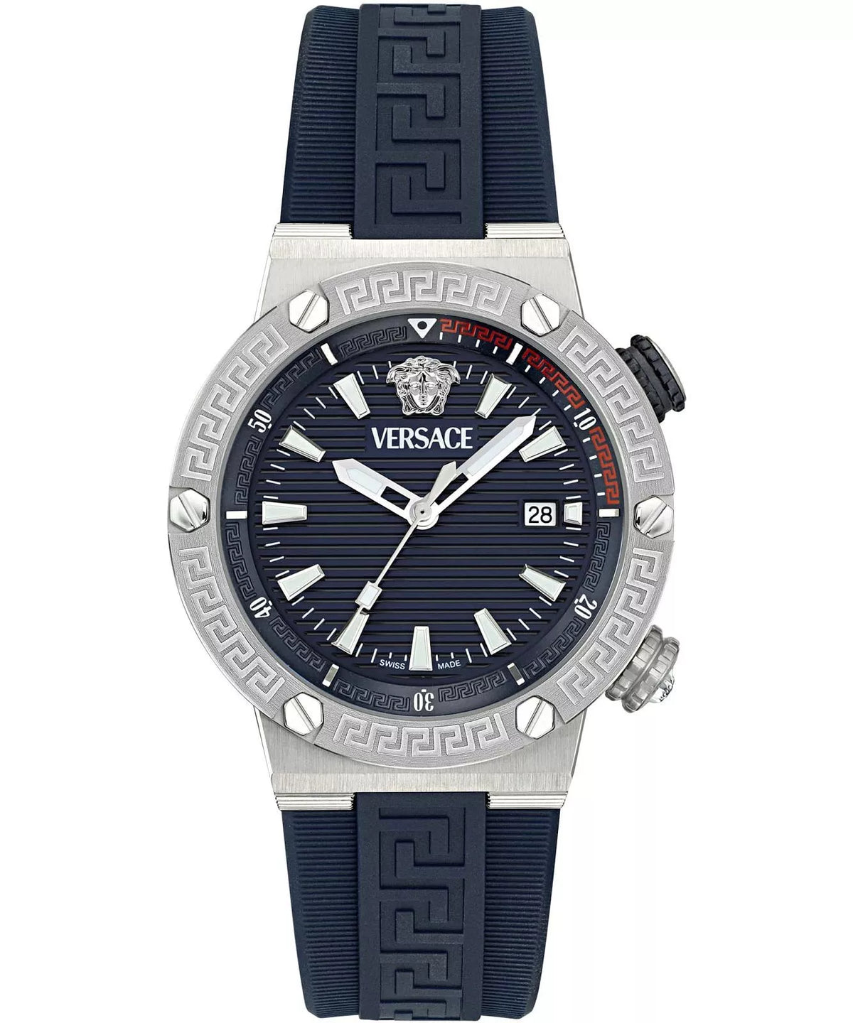 Versace Greca Swiss Movement Blue Dial Silver Watch - VE8G00124