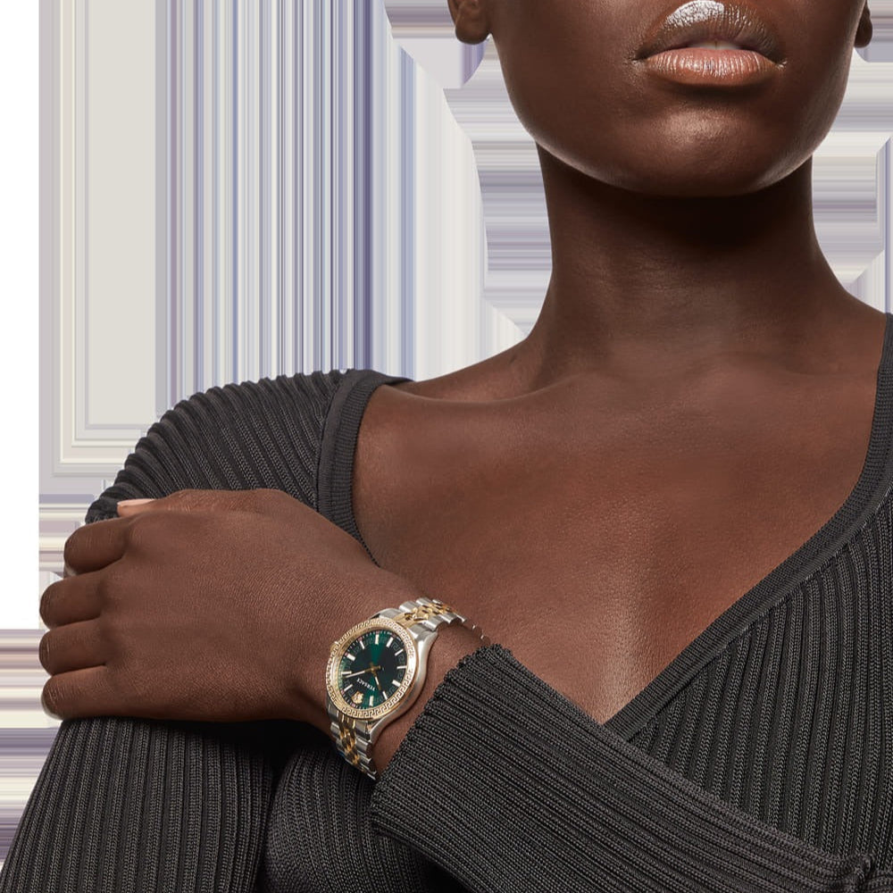Versace Hellenyium Quartz Green Dial Two Tone Steel Strap Women's Watch - VEHU00420