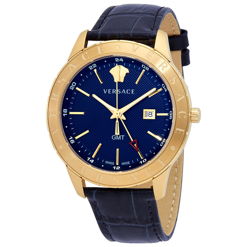 Versace Univers GMT Blue Dial Blue Leather Watch VEBK00318