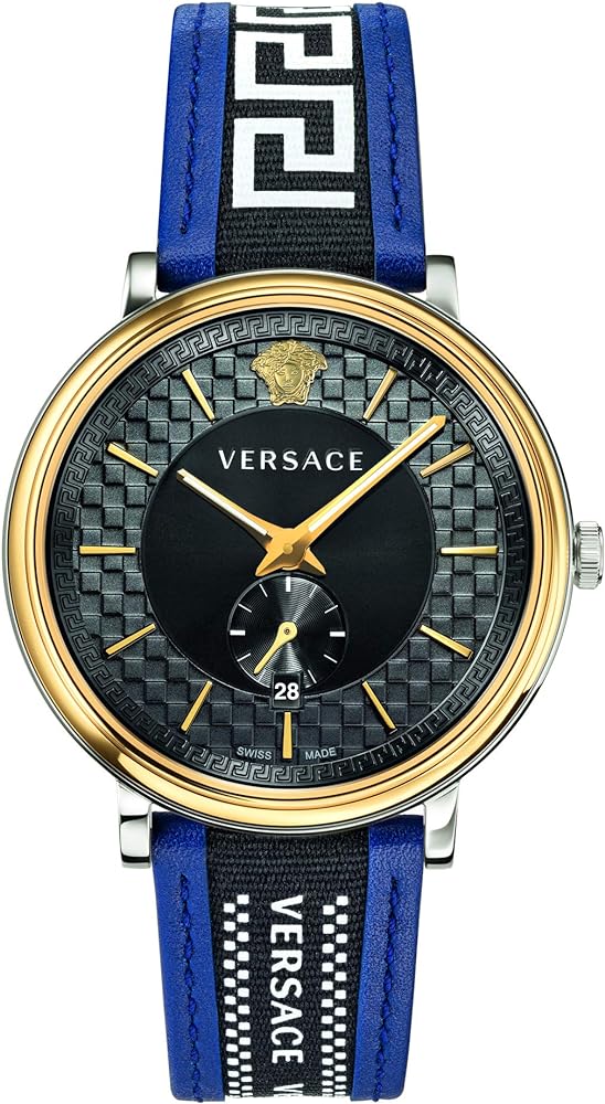 Versace V-Circle Black Dial Blue Leather Strap Men's Watch - VEBQ01419