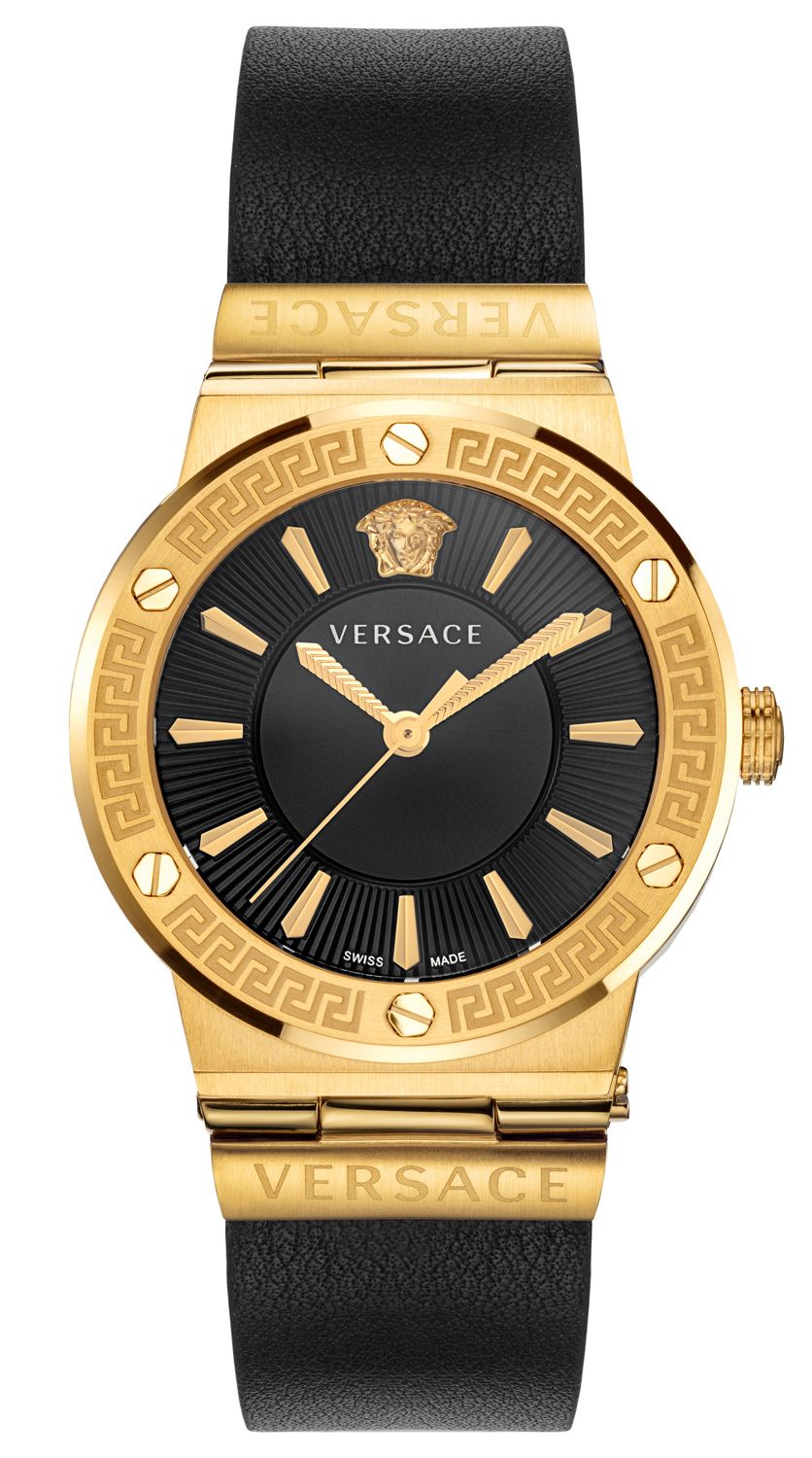 Versace Greca Gold Black Leather Women's Watch VEVH00320 - Kiwi Watches