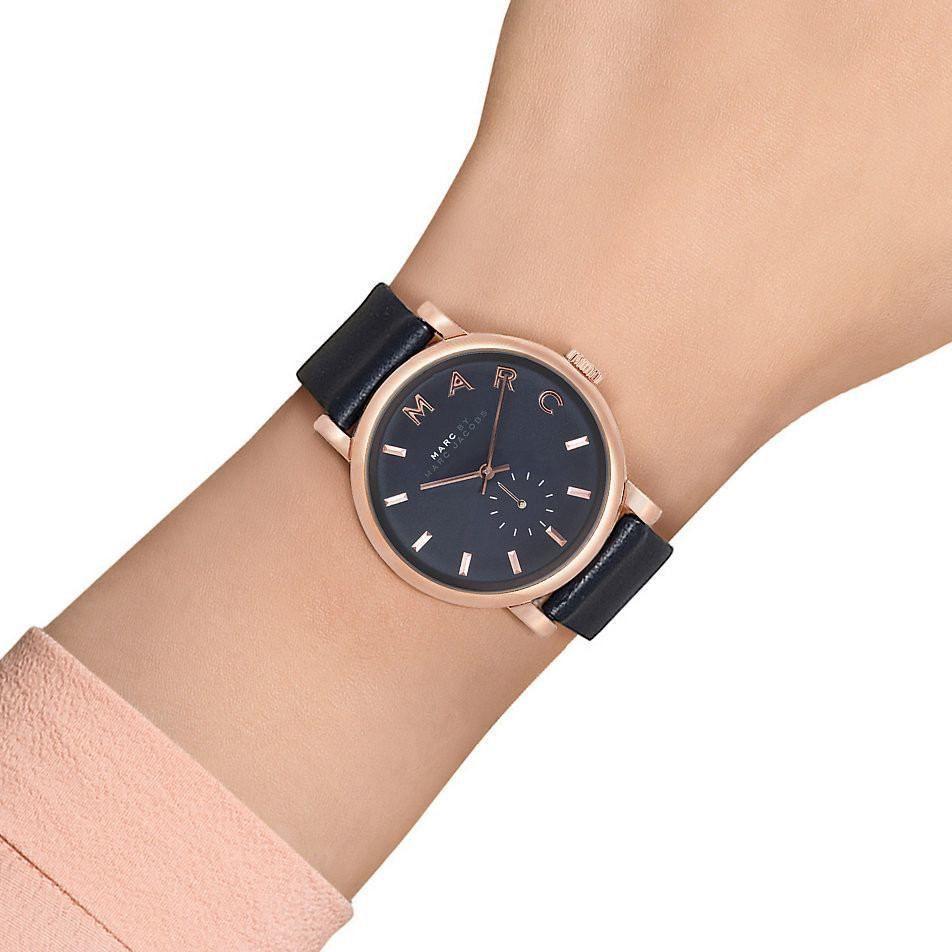 Marc Jacobs Baker Navy Dial Leather Strap 36mm Ladies Watch MBM1329