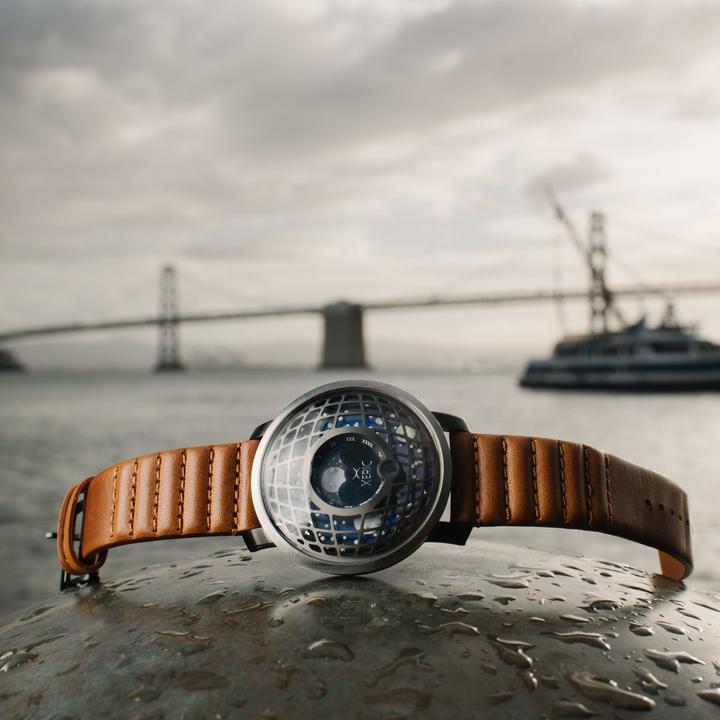 Xeric Halograph Trappist-1 Moonphase Gunmetal Blue Dial Mechanical Watch - Dawson Watches