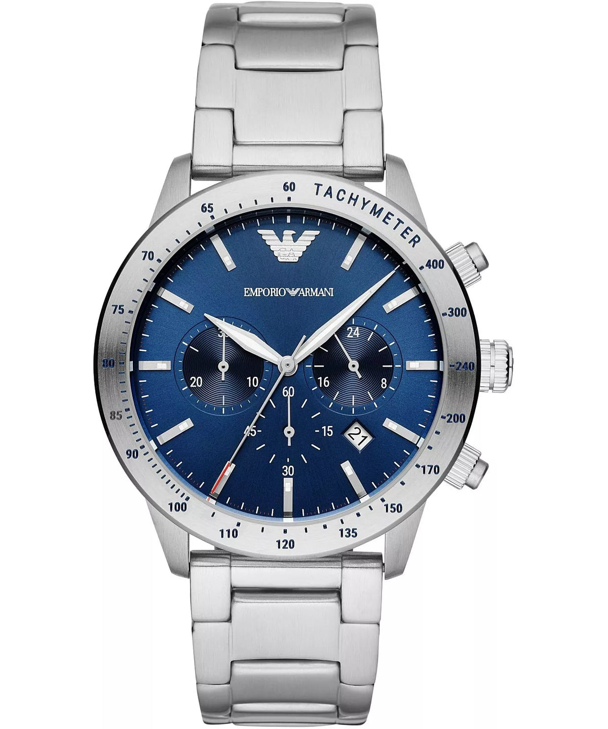 Emporio Armani Metallic Chronograph Blue Dial Silver Watch - AR11306