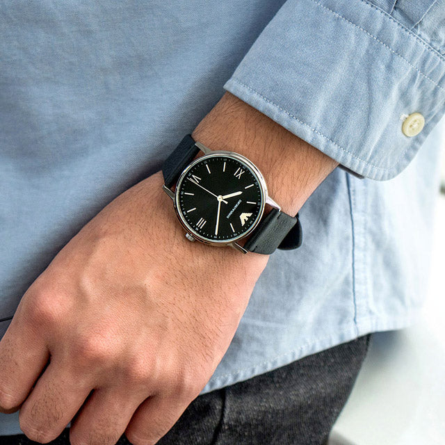 Emporio Armani Kappa Black Dial Black Leather Men's Watch AR11013