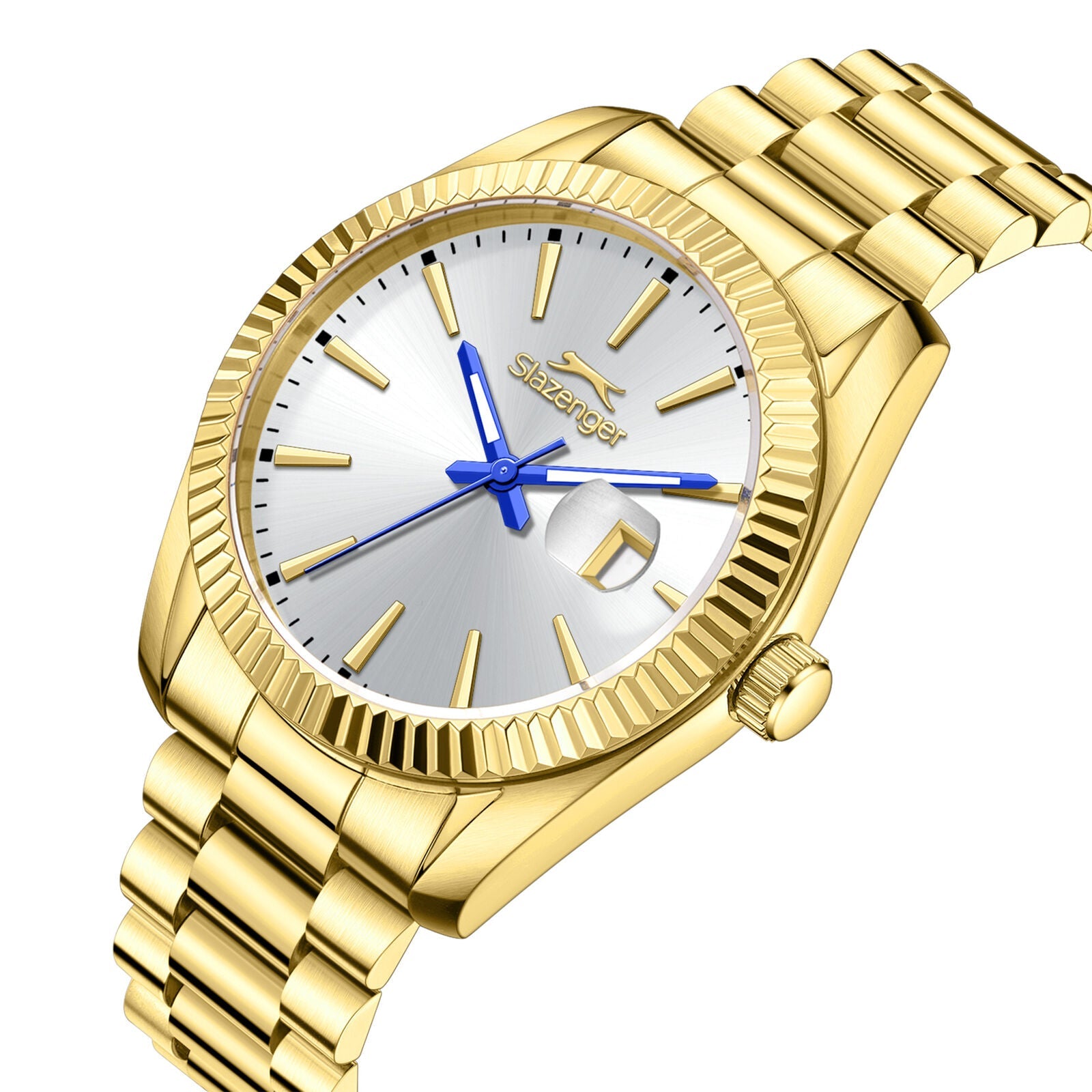 Slazenger Classic Day Date Window Sunray Silver Dial Gold Watch - SL.09.2583.1.130