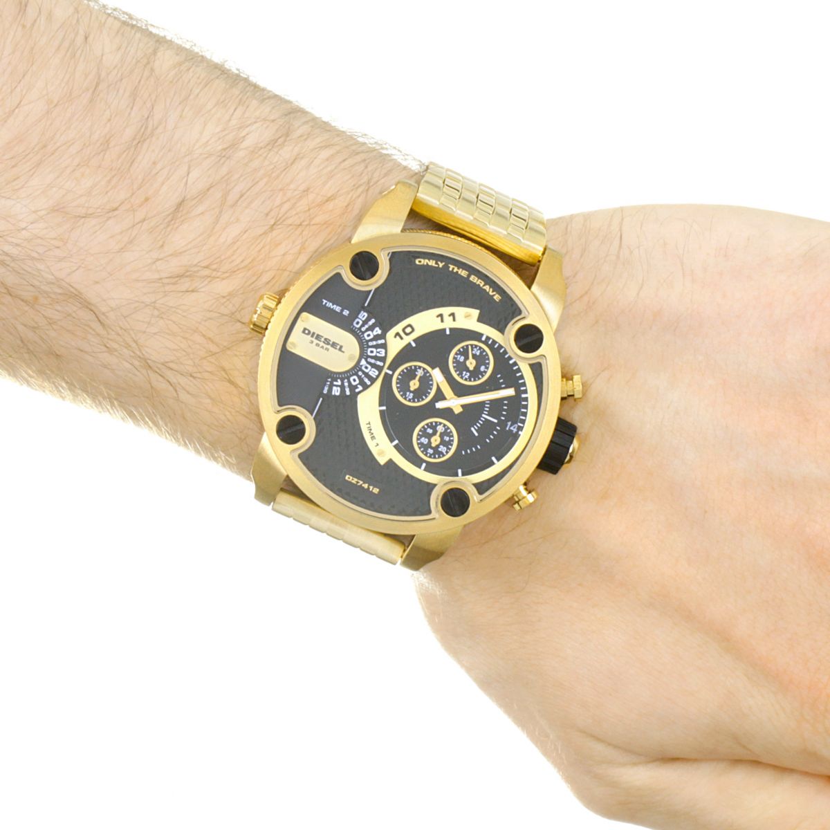 Diesel Big Daddy DZ7412 316L gold stainless steel 2 time zones 30m water-resistant