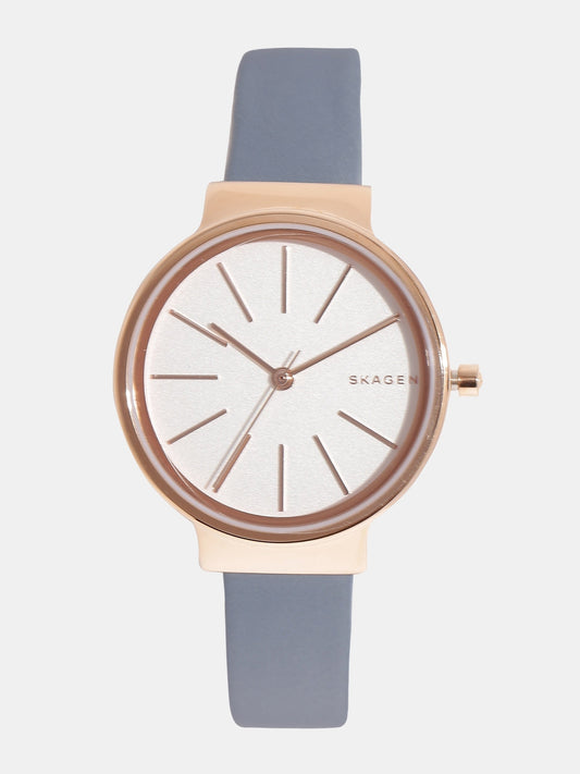 Skagen Ancher White Dial Blue Leather Strap Ladies Watch SKW2482
