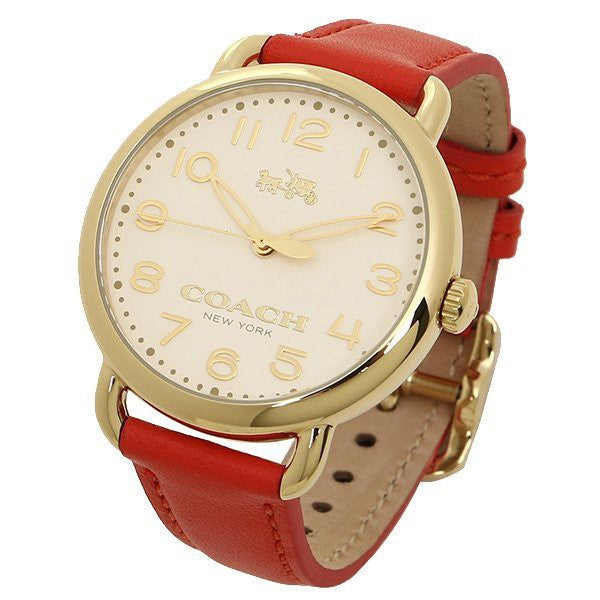 Coach Delancey Cream Dial Orange Leather Strap Ladies Watch 14502270