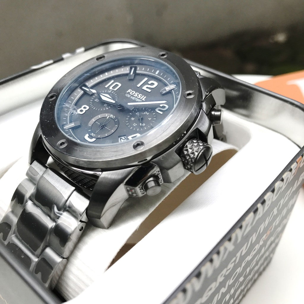 Fossil Machine Chronograph Grey Dial Smoke Ion-plated Men's Watch FS5017