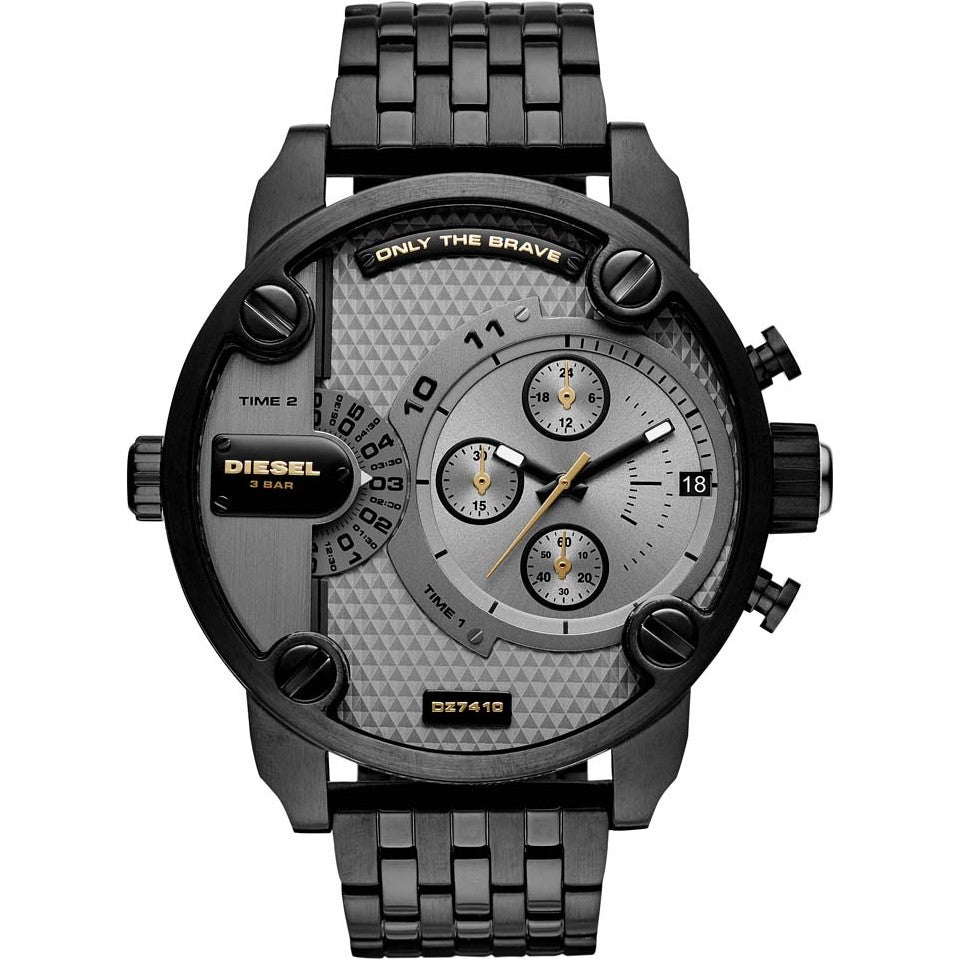 Diesel Little Daddy DZ7410 316L black stainless steel 3ATM (30m) water resistant Dual Time zones (GMT)