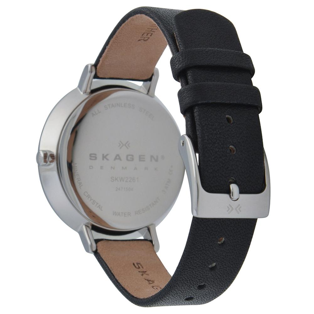 Skagen Ditte Silver Dial Black Leather Ladies Watch SKW2261