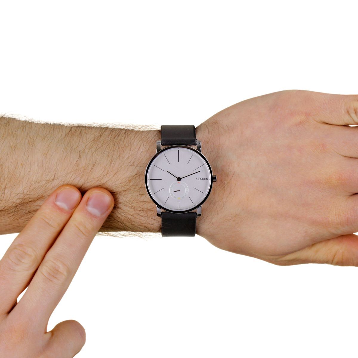 Skagen Hagen Silver Dial Black Leather Strap Men's Watch SKW6274