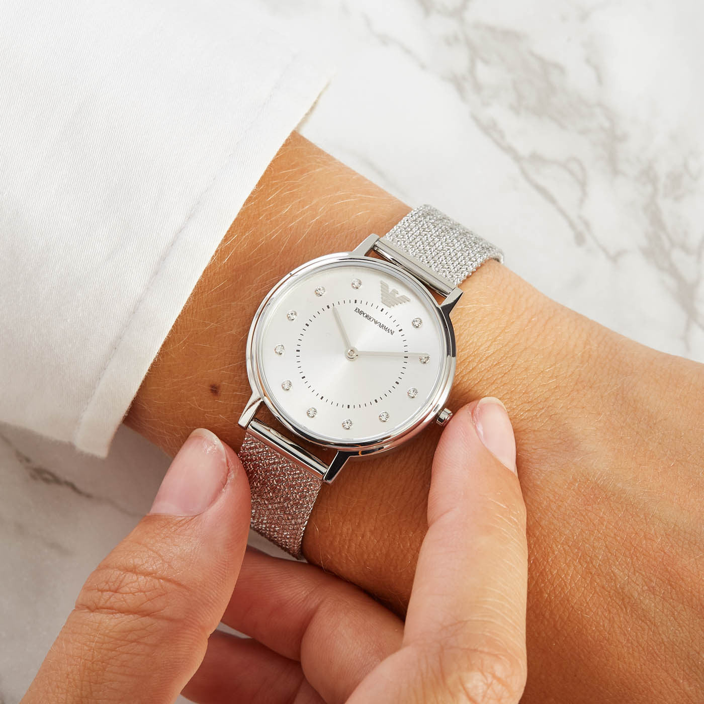 Emporio Armani Quartz Crystal Silver Dial Ladies Watch AR11128