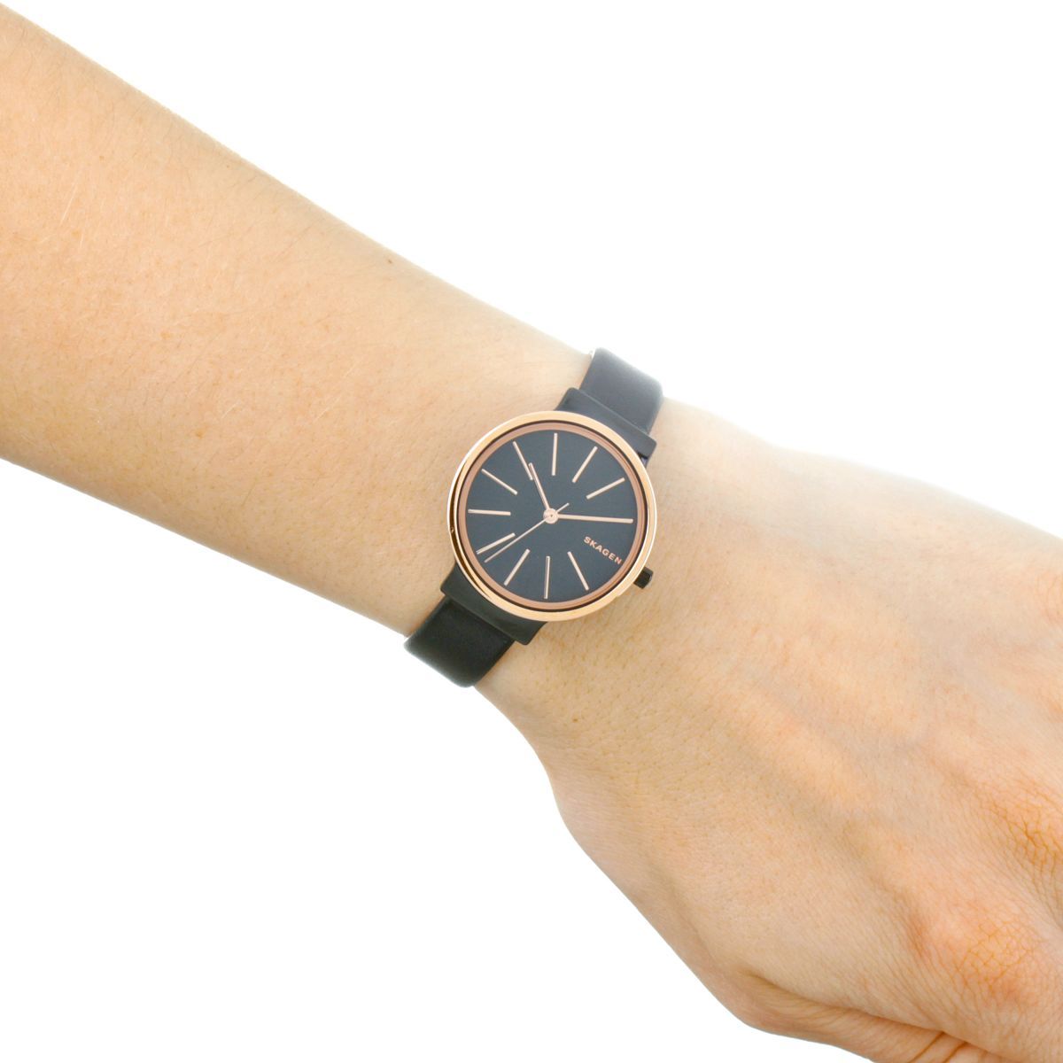 Skagen Ancher Black Dial Leather Strap Ladies Watch SKW2480