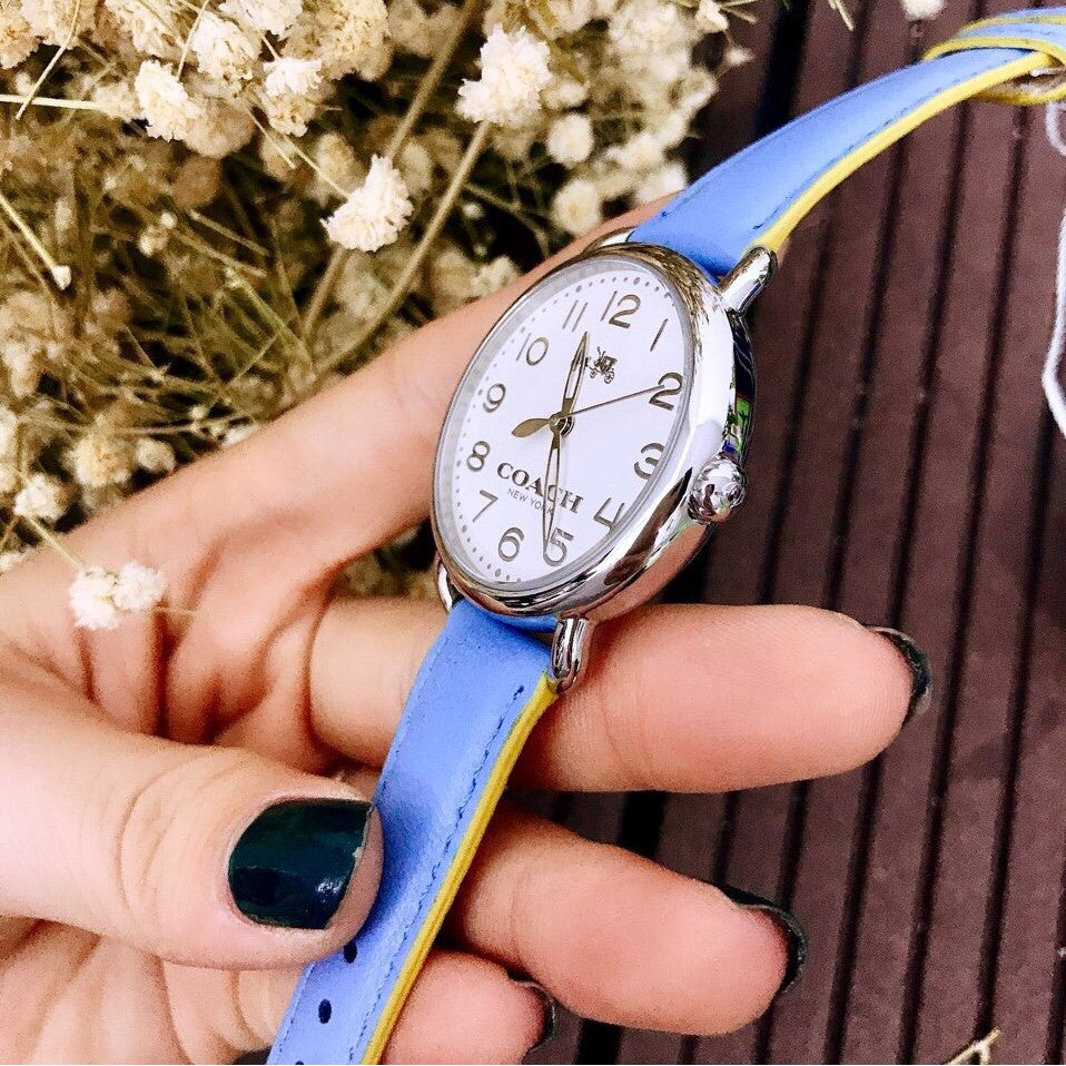 Coach Delancey Silver Dial Blue Leather Strap Ladies Watch 14502559