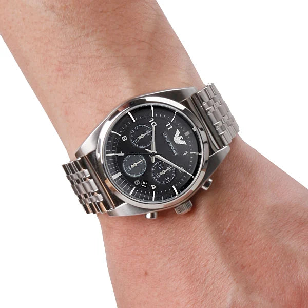 Emporio Armani Classic Black Dial Stainless Steel Chronograph Men's Watch AR0373