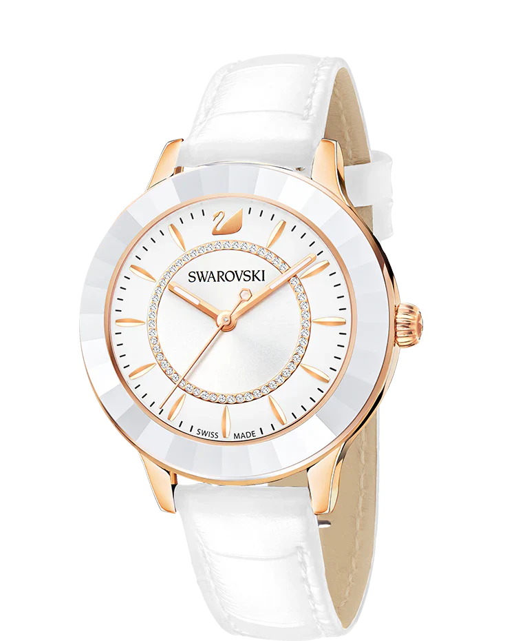 Swarovski Octea Lux White Dial White Leather Strap Women's Watch 5414416