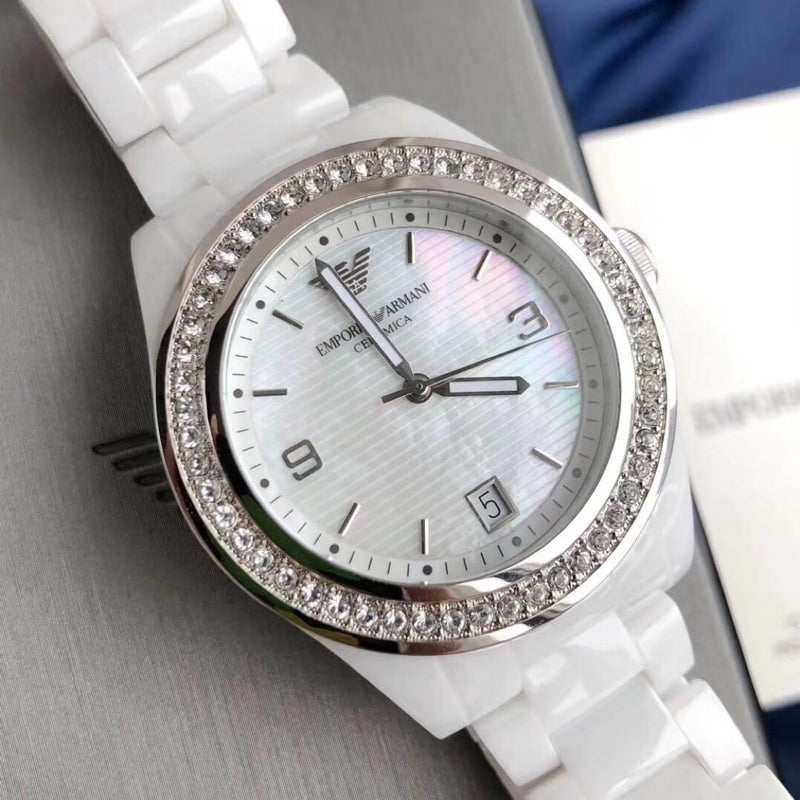 Emporio Armani Crystal Mother of Pearl Dial Ladies Watch AR1426